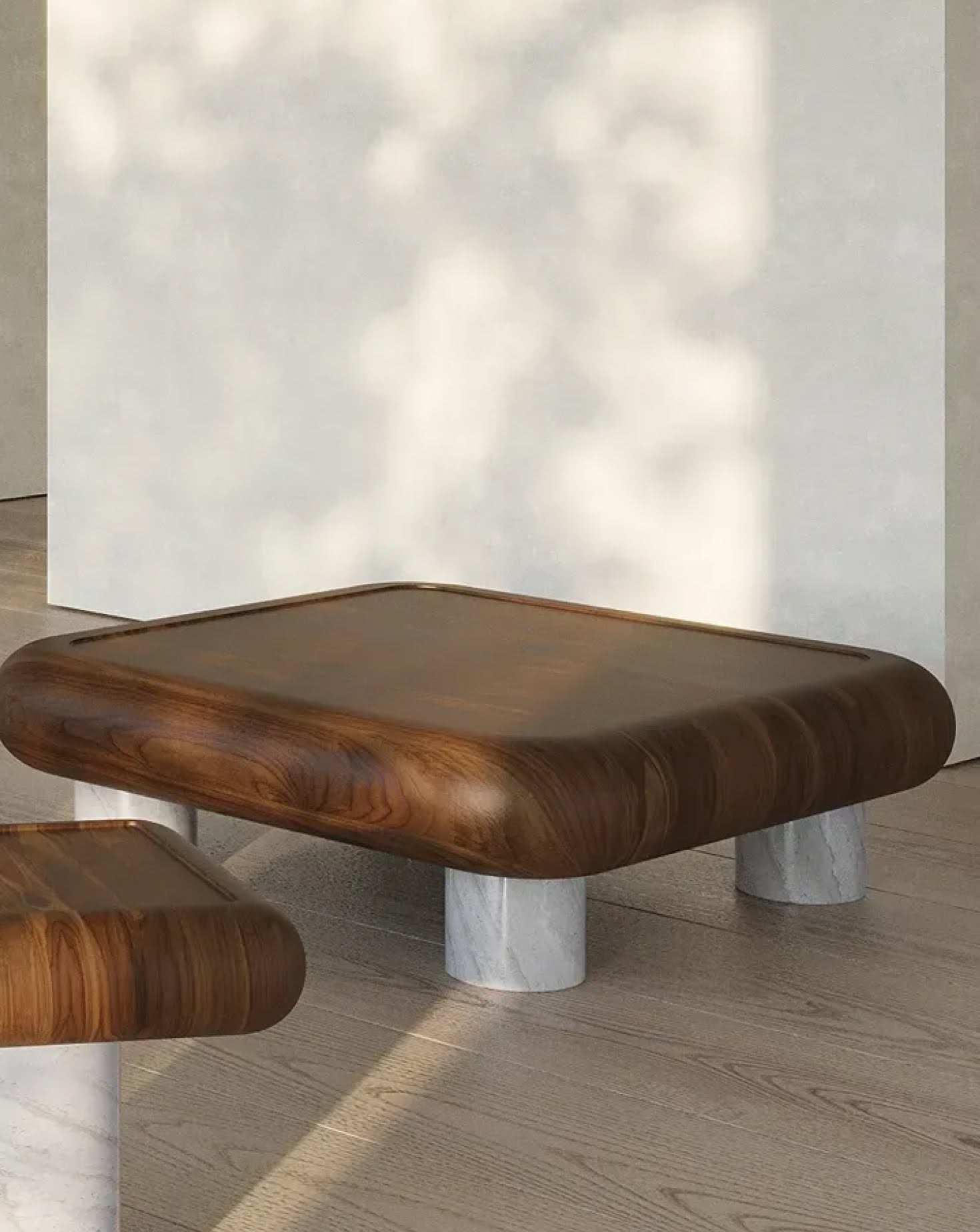 Table basse lumineuse en bois et marbre