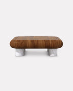 Table basse lumineuse en bois et marbre